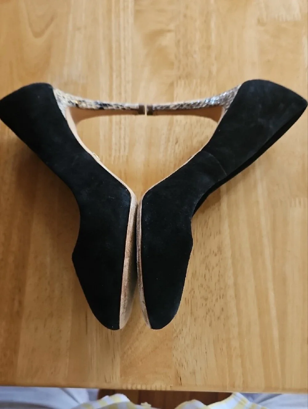Tory Burch Black Suede Pump with Snakeskin-Print Heel